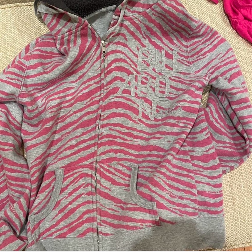 Billabong Kids Hoodie with Pink and Gray Zebra Pattern